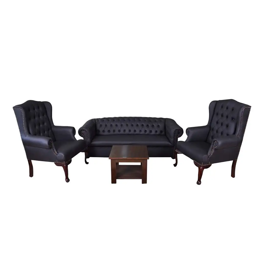 Upholstered Office Reception Sofa 3-Seater and 2 Armchairs Red Beech Wood MS-9657