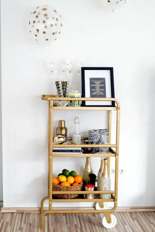 Mobile decor table for serving food and drinks, electrostatic painted steel and MDF wood MS-8835