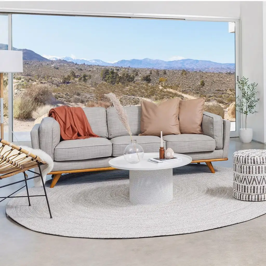 كنبة ثلاث مقاعد خشب زان أحمر وقماش كتان أو قطيفة MS-11159