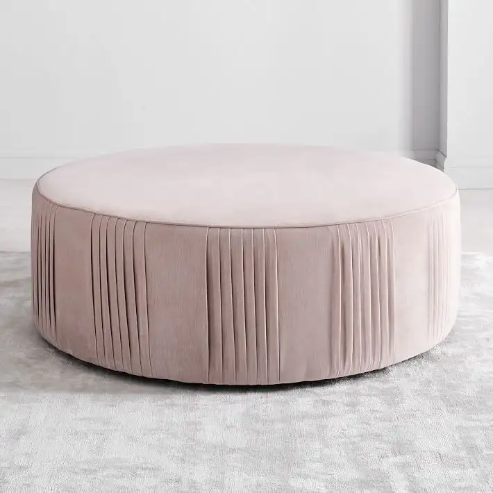 Modern Pouf Made of Plywood Wood and Imported Linen Fabric MS-12876