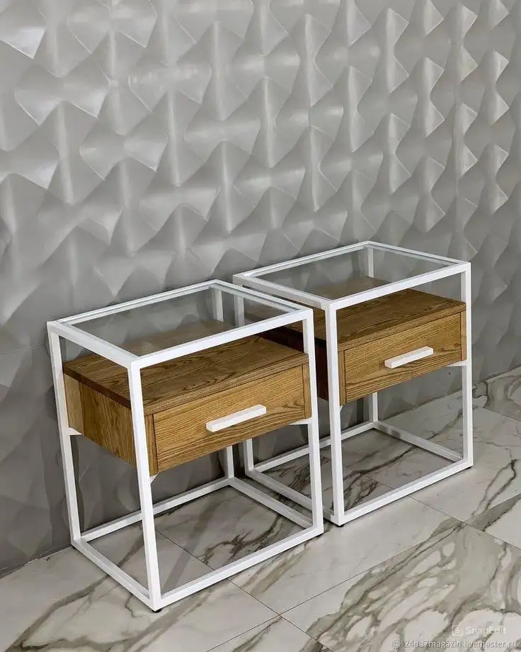 كومود مودرن مزود بدرج خشب كونتر طبيعي وستيل دهان الكتروستاتيك عالي الجودة MS-13108