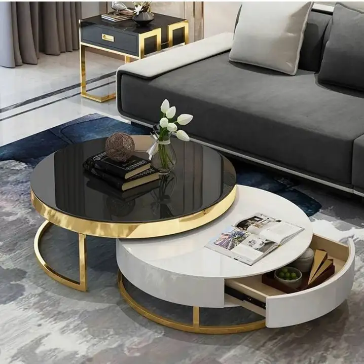 Nested hospitality table electrostatic painted steel, natural wood, and black glass MS-8850