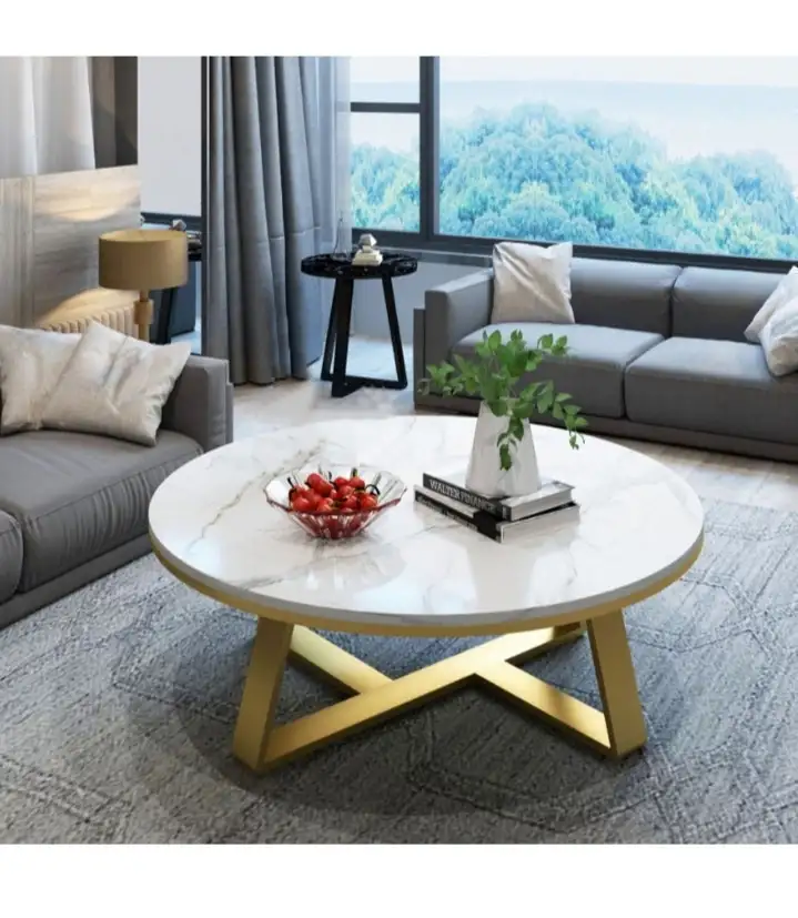 Hospitality table treated iron electrostatic painted and marble wood MS-10529