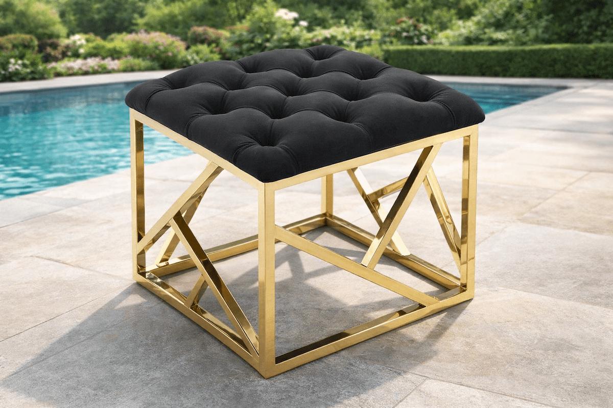 Buttoned Pouf Made of Stainless Steel and Upholstered in Fabric or Leather MS-13333