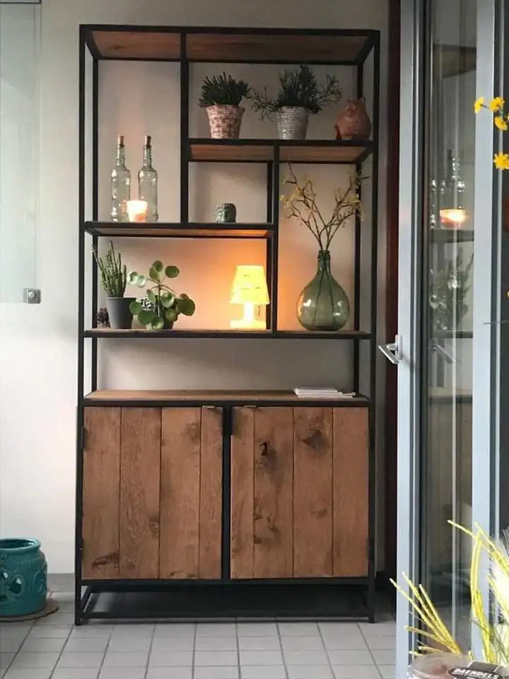 مكتبة ديكور معدن معالج الكتروستاتيك و خشب كونتر قشرة ميلامين MS-11734